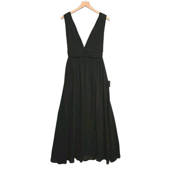 Lulus Heavenly Hues Maxi Dress Small Black Chiffon Side Slit Formal Wedding Prom - Picture 4 of 7